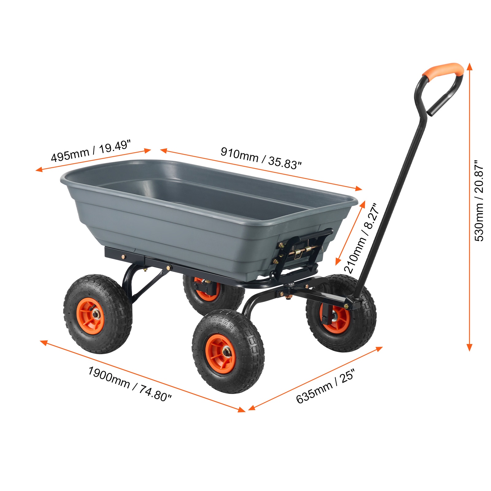 Poly Garden Dump Cart With Convertible Handle And Steel Frame_voghion.com